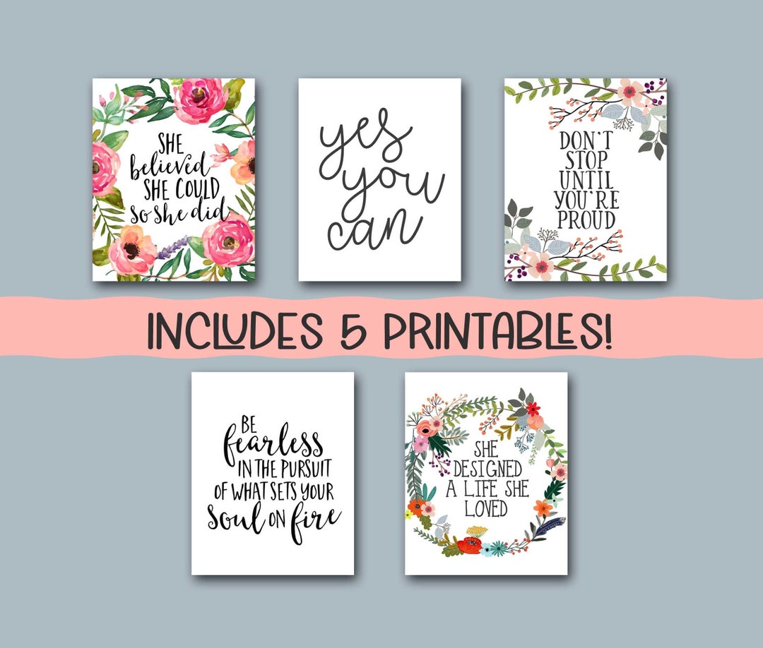 Set of 5 Printable Art Bundle Motivational Art Etsy