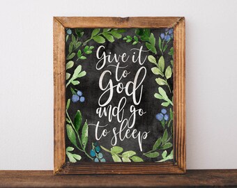 Arte murale stampabile, affidala a Dio e vai a dormire, decorazioni per la camera da letto, decorazioni per la casa in stile rustico, decorazioni murali in stile fattoria, arte ispiratrice