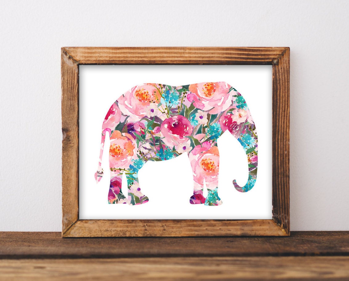 Printable Wall Art Elephant printable art Baby Girl Nursery | Etsy