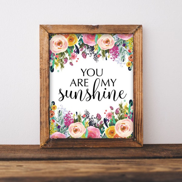 Nursery Decor, Printable Wall Art, You are my sunshine, Baby girl bedroom, Baby shower gift idea, Home decor, Boho floral, Gracie Lou