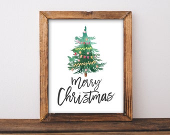Watercolor Christmas Tree Print: Merry Christmas Wall Art (8x10 Digital Download)