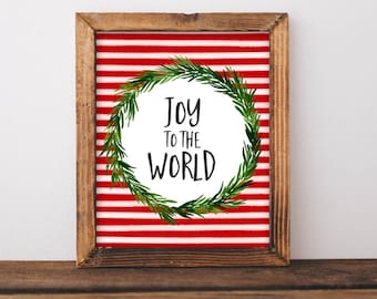 Watercolor Christmas Printable: Joy to the World Wreath (8x10 Digital Download)