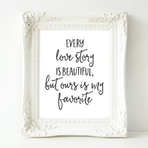 Love Printable Wall Art, Every love story is beautiful but ours is my favorite, 8x10 Love Quote printable, Home Decor print, Love Wall art