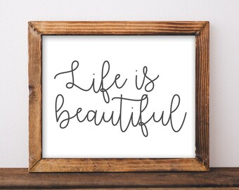 Impression La vie est belle, citation inspirante, art mural floral (téléchargement numérique)
