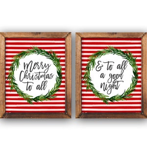Christmas Printable Art Merry Christmas to All and to all a good night, Holiday home decor, DIY, red white Ho Ho Santa book quote sign art