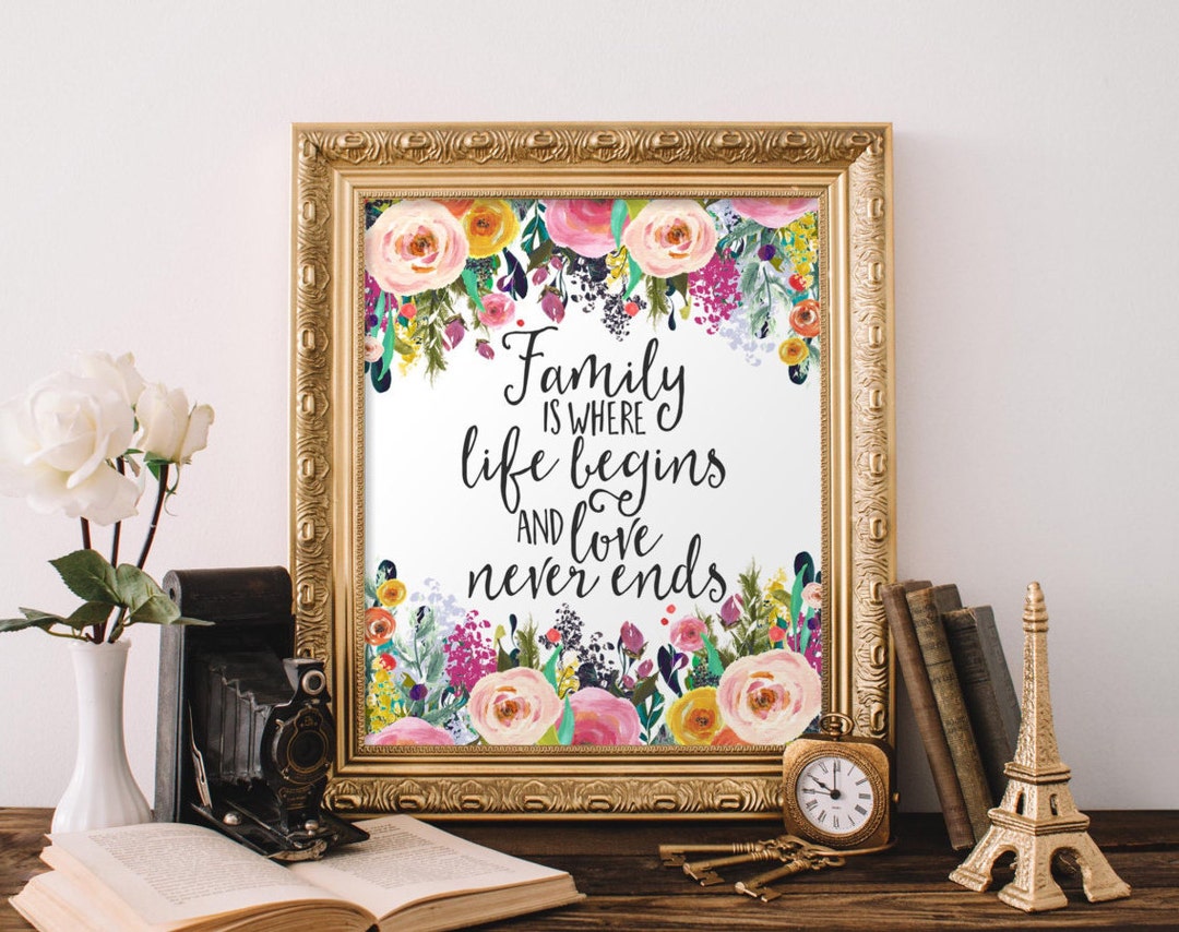 Family Printable Wall Art, Family is Where Life Begins and Love Never ...