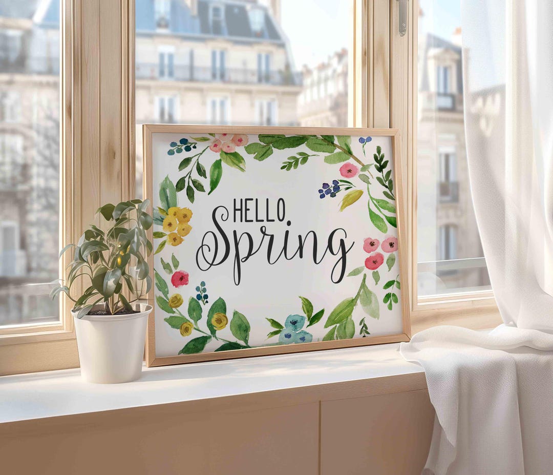 Hello Spring Floral Wreath Art Print (digital Download, Horizontal) - Etsy