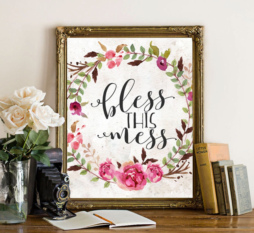 Home Printable Art Bless This Mess Printable Wall Art Home Office Art ...