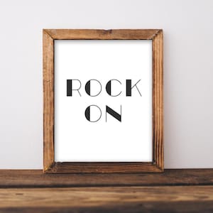 Arte de pared imprimible Rock On de 8 x 10, cita de Rock on, decoración del hogar imprimible de Rock n roll, cita tipográfica, música rock imprimible digital