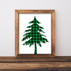 SALE! Christmas Printable, Rustic Tree print, Green plaid tree print, Christmas tree printable, Holiday printable, Rustic Christmas print