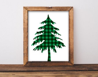 SALE! Christmas Printable, Rustic Tree print, Green plaid tree print, Christmas tree printable, Holiday printable, Rustic Christmas print