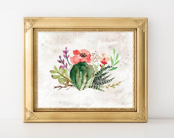Sukkulenten Aquarell Art Printable: Kaktus Wohnkultur (digitaler Download)