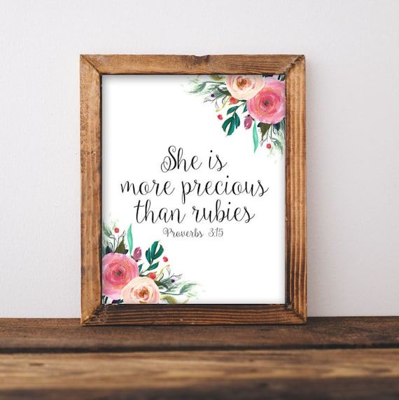 Printable Wall Art She is more precious than rubies Proverbs | Etsy