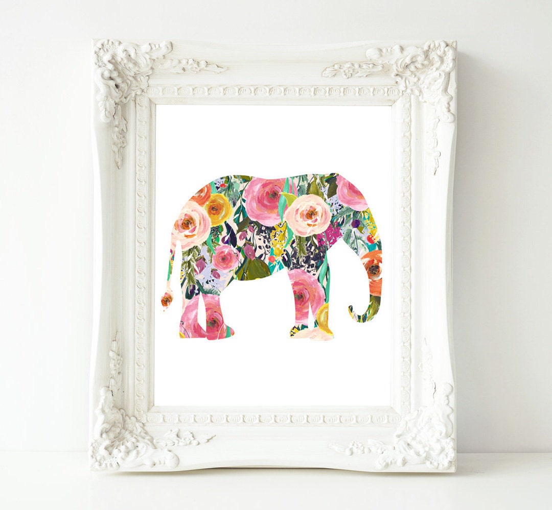 Printable Wall Art, Elephant Printable Art, Baby Girl Nursery Decor ...