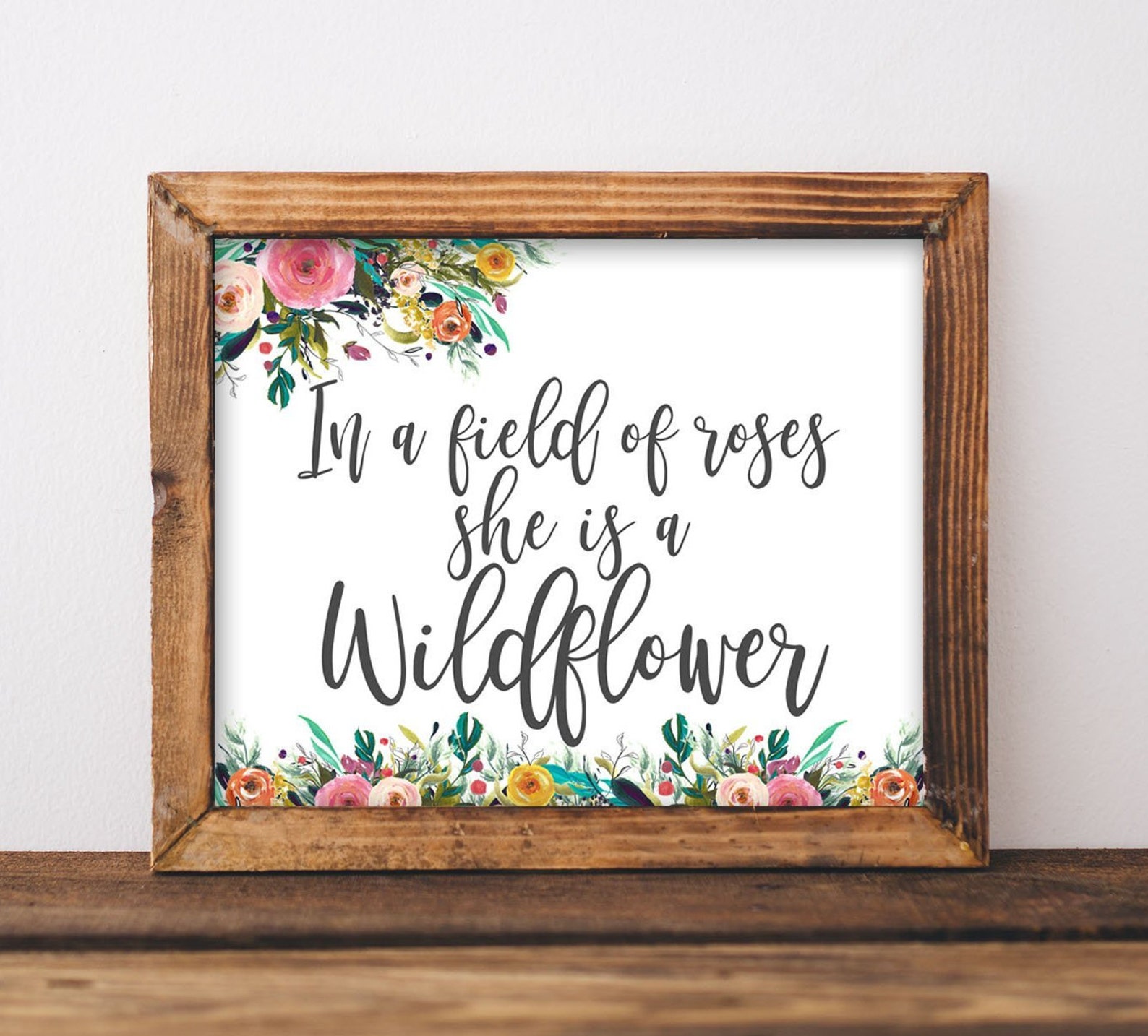 Printable Wall Art in a Field of Roses She is a Wildflower - Etsy