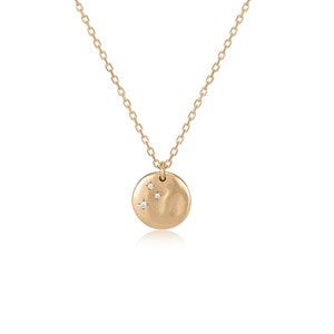 14k Solid Gold Round Disc Pendant Necklace, Dainty Diamond Necklace