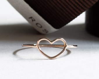 14K Solid Rose Gold Open Heart Ring, Thin Ring, Dainty Ring, Love Heart Ring, Promise Ring, Minimalist ring, Heart Ring, Best Friend Ring