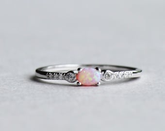 Sterling Silver Opal Ring, Round Ring, Dainty Ring, 925 Sterling Silver Ring, Rose and Choc Ring D3