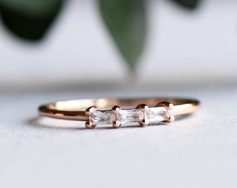 Rose Gold Vermeil Ring,  3 Stones Baguette Ring, 925 Sterling Silver Ring, Rose and Choc Ring