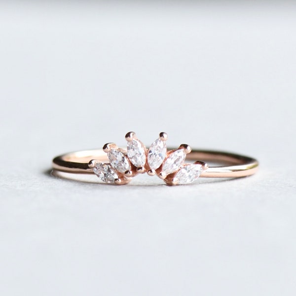 Roségouden vermeilring, Marquise-ring, ringversterker, ringomslag, minimalistische ring, tiararing, sierlijke ring, bloemblaadje, roségouden bloemenring