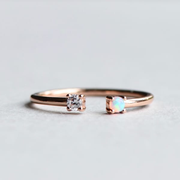 Bague opale vermeil en or rose, bague manchette, bague ouverte, bague midi, bague délicate, bague de style minimaliste, bague en or rose, cadeau pour elle