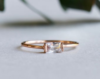 Rose Gold Vermeil Ring,  Baguette Ring, 925 Sterling Silver Ring, Rose and Choc Ring