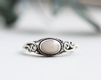 Mother of Pearl Ring, Pink Ring, 925 Sterling Silver Ring, Rose and Choc Ring, Boho Ring, Gift For Her