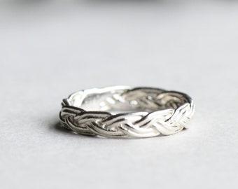 925 Sterling Silver Ring, Braided Band Ring, Interlock Ring, Stacking Ring, Rose and Choc Jewelry