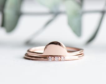 Rose Gold Vermeil Half Moon Ring Set, 925 Sterling Silver, Rose Gold Ring, Roseandchoc Ring, Stacking Ring, Dainty Ring, Minimalist Ring