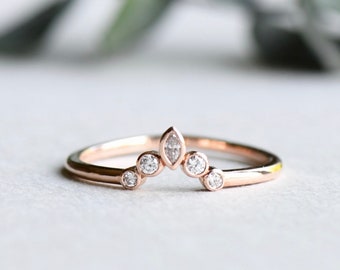 14k Solid Rose Gold Ring Guard, Diamond Ring, Dainty Ring, Marquise Ring,  Anniversary Gift, Engagement Ring, Tiara Ring, HRG092