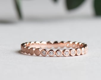 Rose Gold Vermeil Eternity Ring, Half Eternity Ring, Wedding Band, Stacker Ring, Bezel Eternity Ring, Rose and Choc