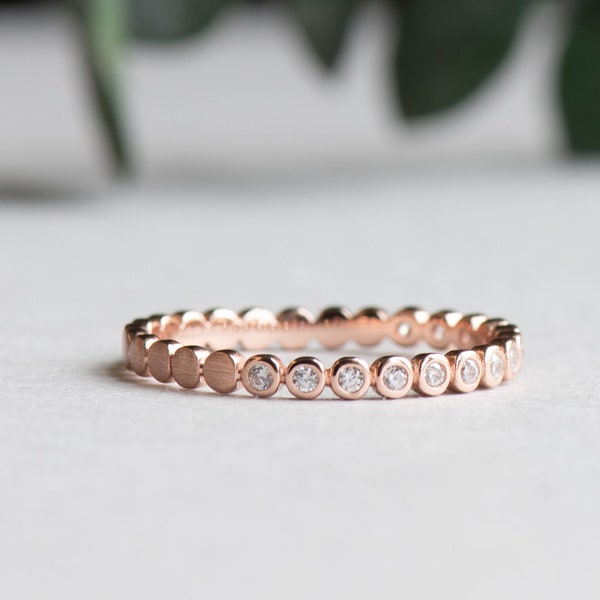 Rose Gold Vermeil Eternity Ring, Half Eternity Ring, Wedding Band, Stacker Ring, Bezel Eternity Ring, Rose and Choc