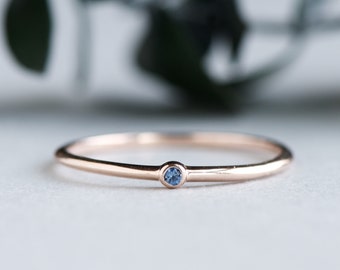 14K Solid Rose Gold Sapphire Ring, Bezel Ring, Dainty Ring, Rose Gold Ring, Stacking Ring, Rose Gold Stacking Ring, Thin Ring, HRG001