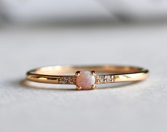 Gold Vermeil Ring, Opal Ring, Round Ring, Dainty Ring, 925 Sterling Silver Ring, Rose and Choc