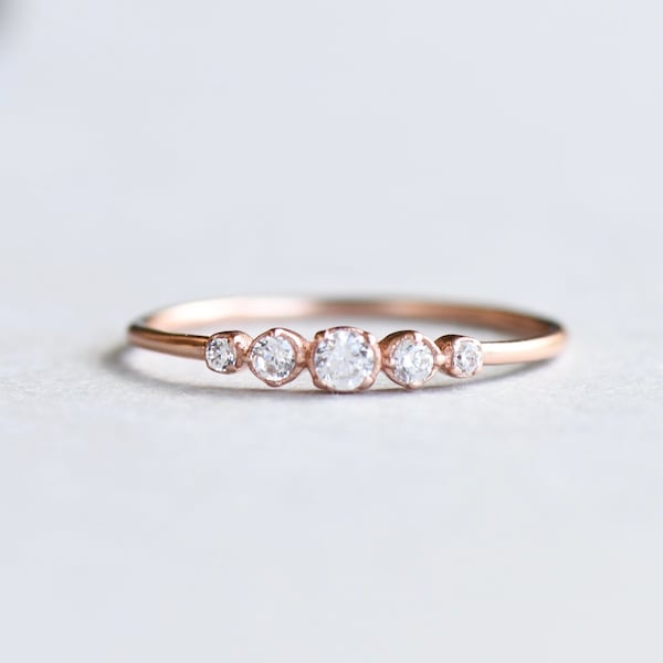 Rose Gold Vermeil Ring, Five Stone Ring, Engagement Ring, Anniversary Gift, Stacker Ring, Rose and Choc Ring