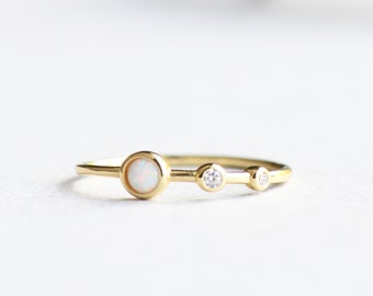 Gold Vermeil Ring, Opal Ring, Minimalist Ring, Round Ring, Dainty Ring, 925 Sterling Silver Ring
