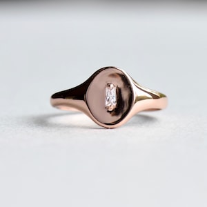 Rose Gold Vermeil Ring, Signet Ring, Oval Ring, Baguette Ring, 925 Sterling Silver Ring, Rose and Choc Ring 301