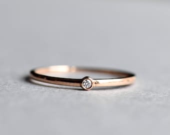 18k Rose Gold Ring, Diamond Ring, Rose and Choc Ring, Dainty Ring, Bezel Ring, Stacking Ring