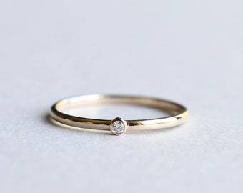 14K Yellow Gold Bezel Ring, Diamond Ring, Rose and Choc Ring, Dainty Ring HYG019