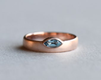 14k Rose Gold Aquamarine Marquise Ring, Sandblasted Ring, Wedding Band, Bridal Ring, Minimalist Ring, Anniversary Gift, Engagement Ring,