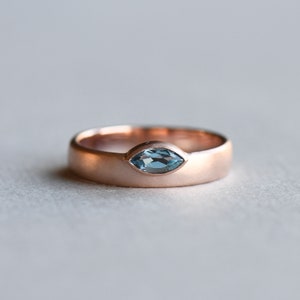 14k Rose Gold Aquamarine Marquise Ring, Sandblasted Ring, Wedding Band, Bridal Ring, Minimalist Ring, Anniversary Gift, Engagement Ring,