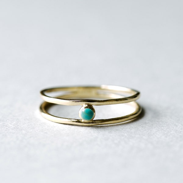 Yellow Gold Open Ring, Turquoise Ring, Rose and Choc, Minimalist Ring, Dainty Ring, Gift For Her