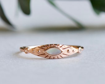 Rose Gold Vermeil Ring, Marquise Ring, Mother of Pearl Ring, 925 Sterling Silver Ring, Boho Ring, Signet Ring, Rose and Choc Ring C1