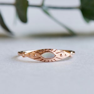 Rose Gold Vermeil Ring, Marquise Ring, Mother of Pearl Ring, 925 Sterling Silver Ring, Boho Ring, Signet Ring, Rose and Choc Ring C1