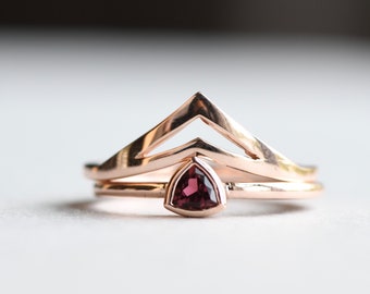 Tourmaline Ring Set, 10k Solid Rose Gold, Pink Tourmaline, Engagement Ring, October Ring, Birthstone Ring, Trillion Ring, Engagement Ring