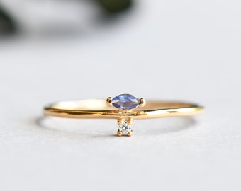 Gold Vermeil Marquise Ring, 925 Sterling Silver, Blue Marquise Stacker Ring, Roseandchoc Ring, Dainty Ring, Minimalist Ring