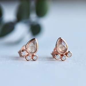 Cluster Earrings With Labradorite, Teardrop Earrings, Pear Stud Earrings, Rose Gold Earrings, Gold Earrings image 3