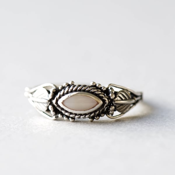 Mother of Pearl Ring, 925 Sterling Silver Ring, Marquise Ring, Roseandchoc Ring, Boho Ring, Art Deco Ring