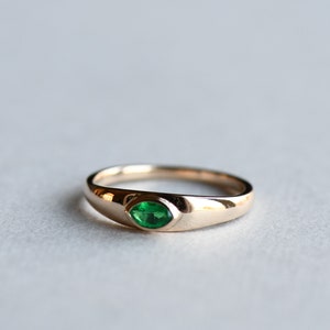 Natural Emerald Ring, 14k Solid Yellow Gold Bezel Ring, Marquise Ring, Signet Ring, Rose and Choc Ring, Art Deco Ring