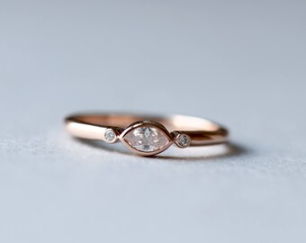 Rose Gold Marquise Ring, Roseandchoc Ring, Dainty Ring, Minimalist Ring, Anniversary Gift, Engagement Ring, Stacking Ring 102